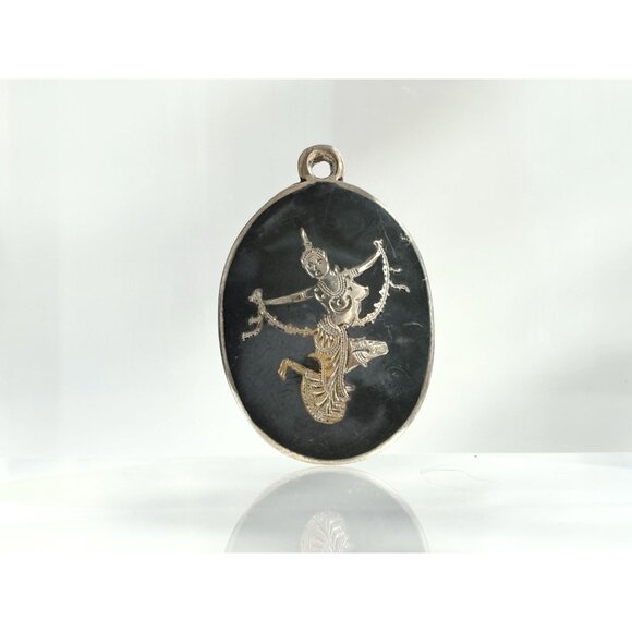 Dancing Angel Siam Sterling Silver 925 Vintage Thai Made Nielloware Brooch Pin - Picture 8 of 8